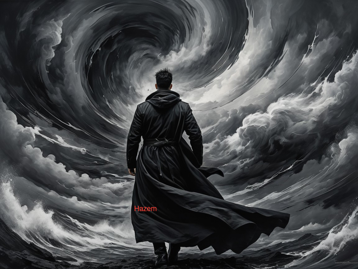 Cloaked Figure Against Stormy Rocky Shore Scene
