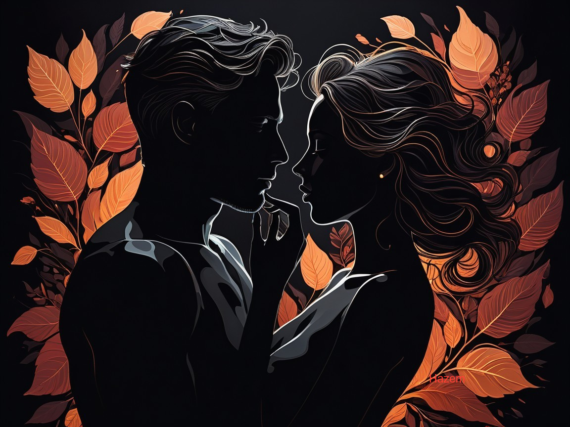 Silhouette of Couple Embracing Among Autumn Leaves