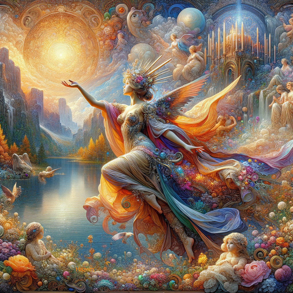 Mystical Fairy Being by a Serene Lake with Cherubs