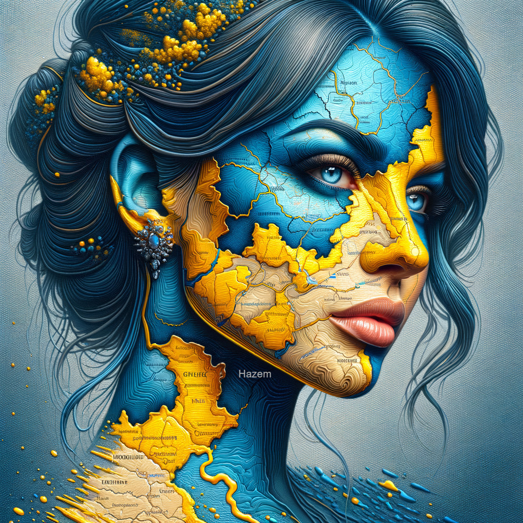 Portrait of a Woman with Map-Inspired Face Art