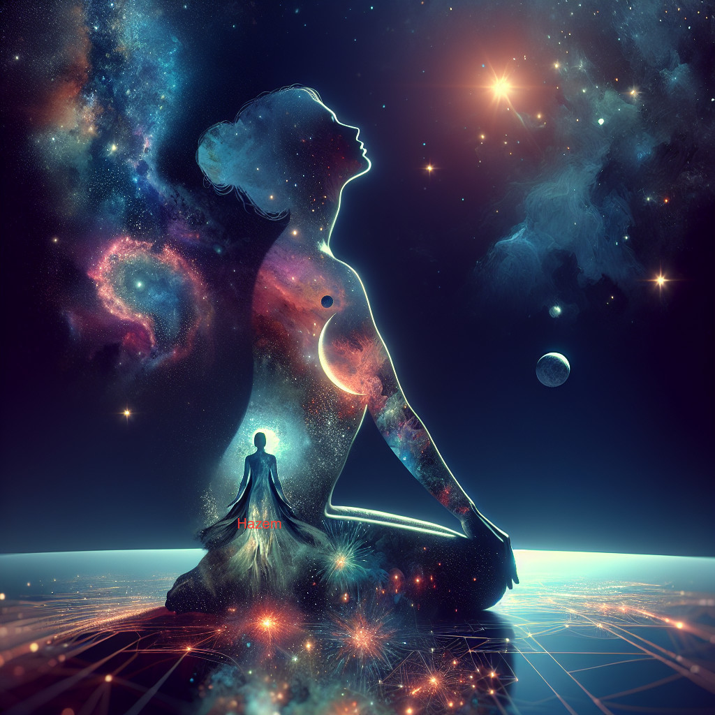 Silhouette of a Meditating Figure with Cosmic Landscape