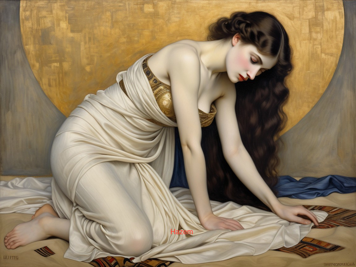 Elegant Woman in White Gown with Golden Accents