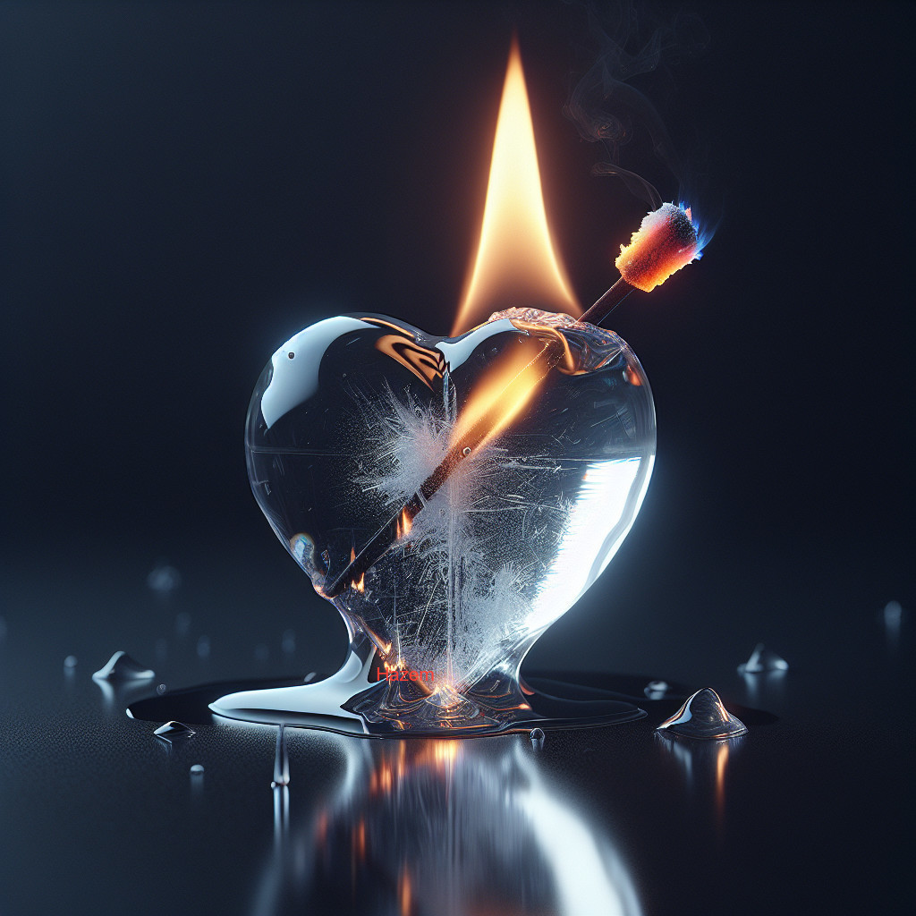 Heart-Shaped Ice Sculpture with Flickering Flame