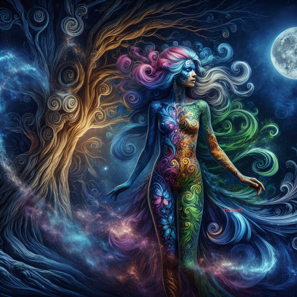 Ethereal Figure in Cosmic Background with Patterns