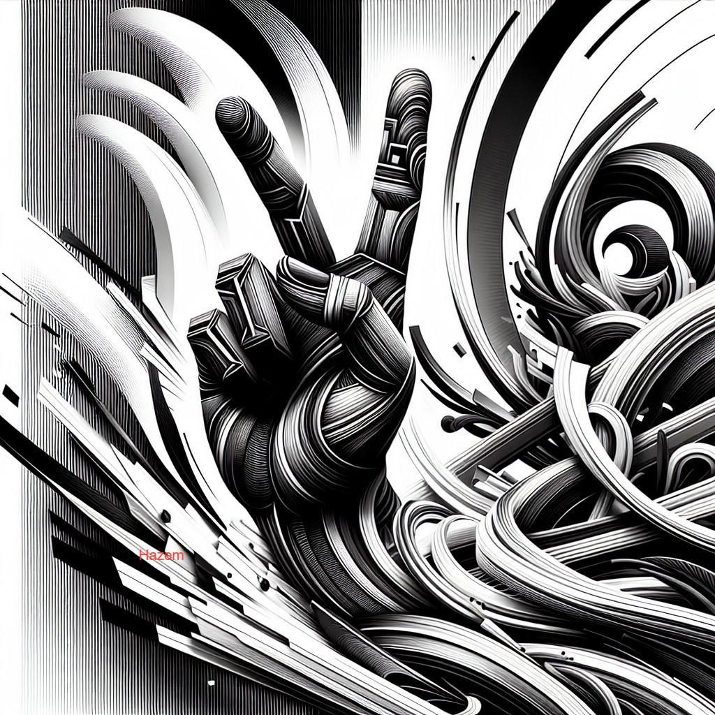 Black-and-White Illustration of a Peace Sign Hand