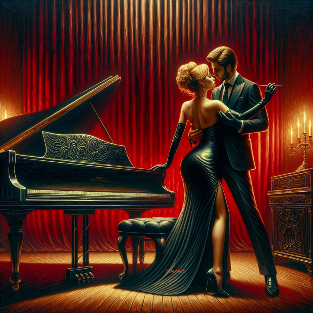 Romantic Digital Painting of Elegant Couple Embraced