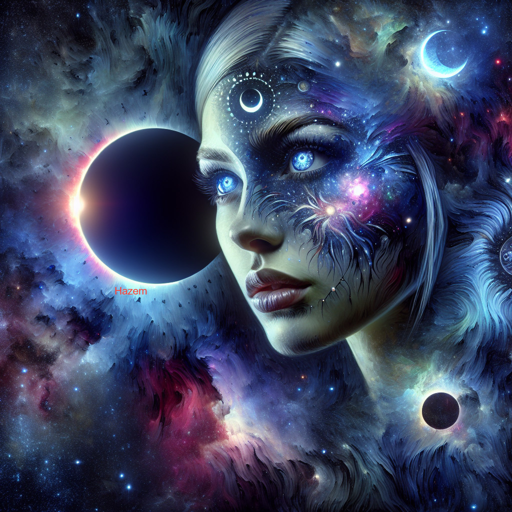 Cosmic Portrait Blending Woman's Face with Galaxies