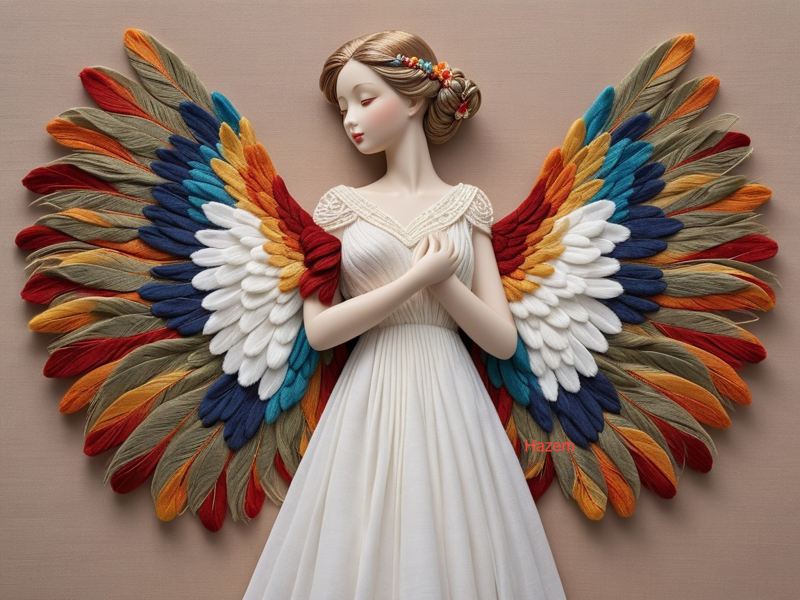 Elegant Figurine of Woman with Colorful Feather Wings