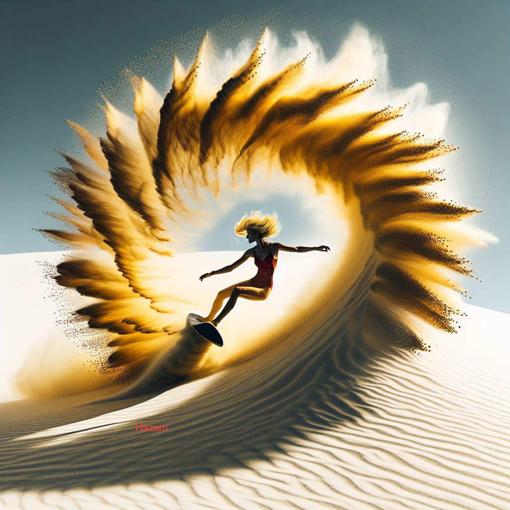 Surfing on a Golden Sand Dune in Bright Sunlight