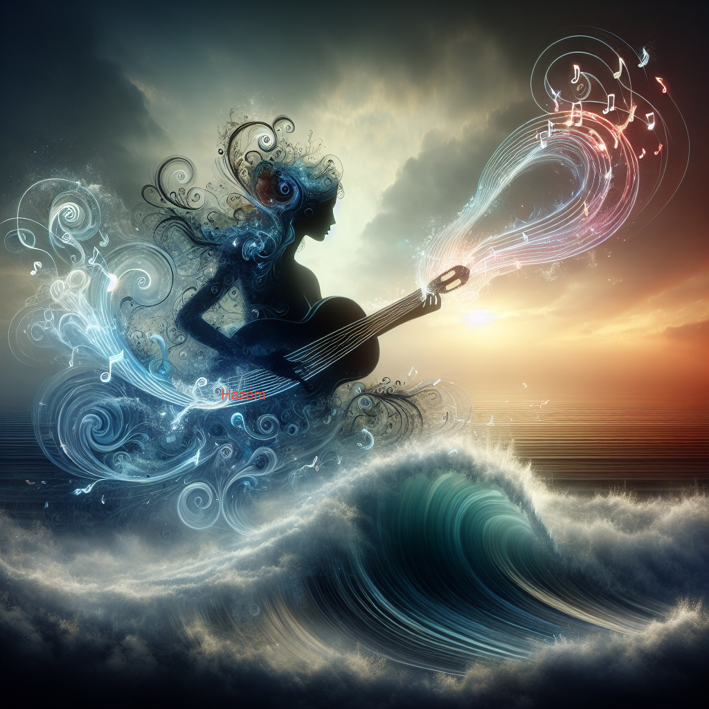 Whimsical Silhouette of Woman with Guitar at Sunset