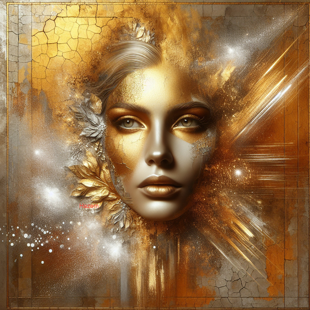 Artistic Representation of a Female Face with Gold Hues