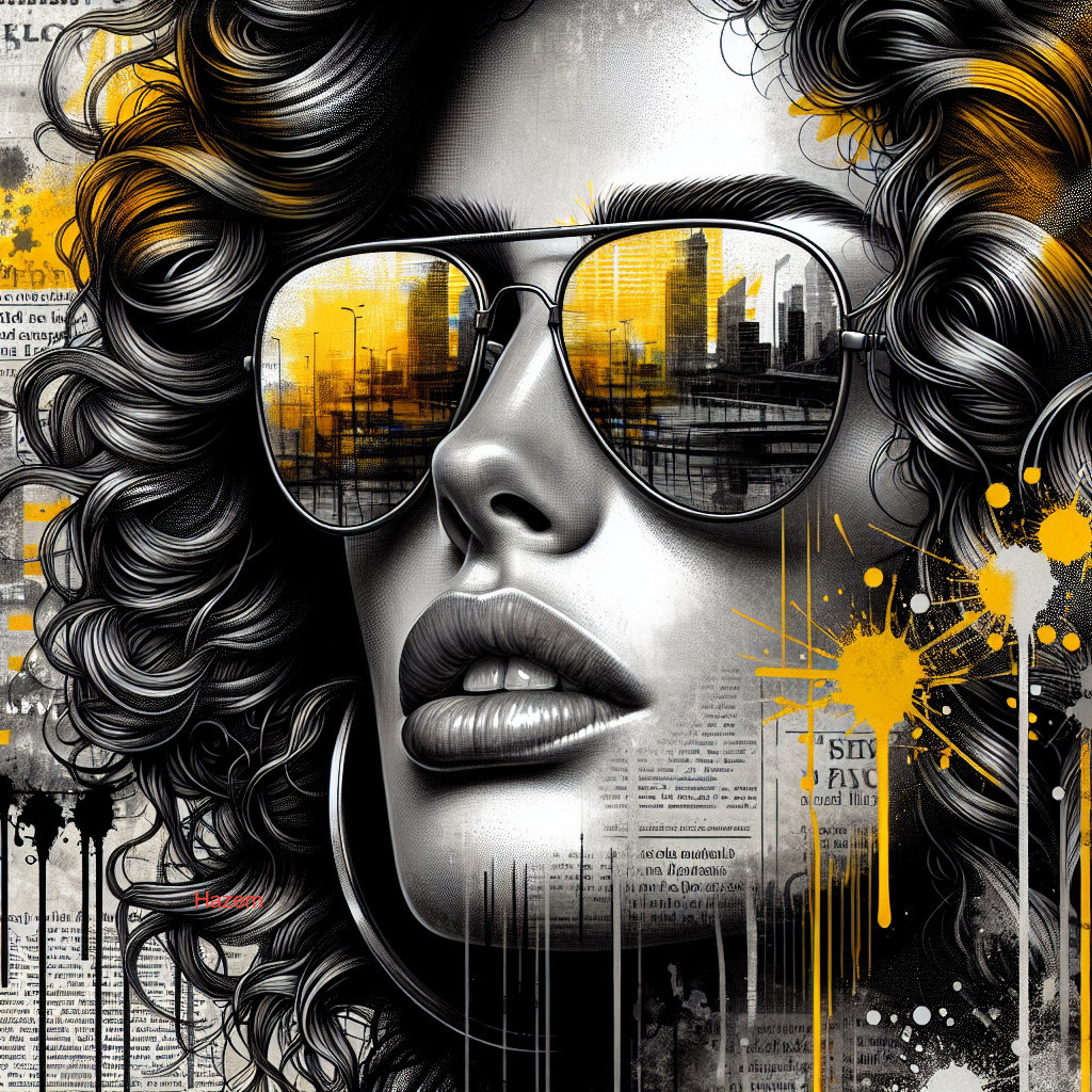 Close-Up of Woman with Curls and Cityscape Sunglasses