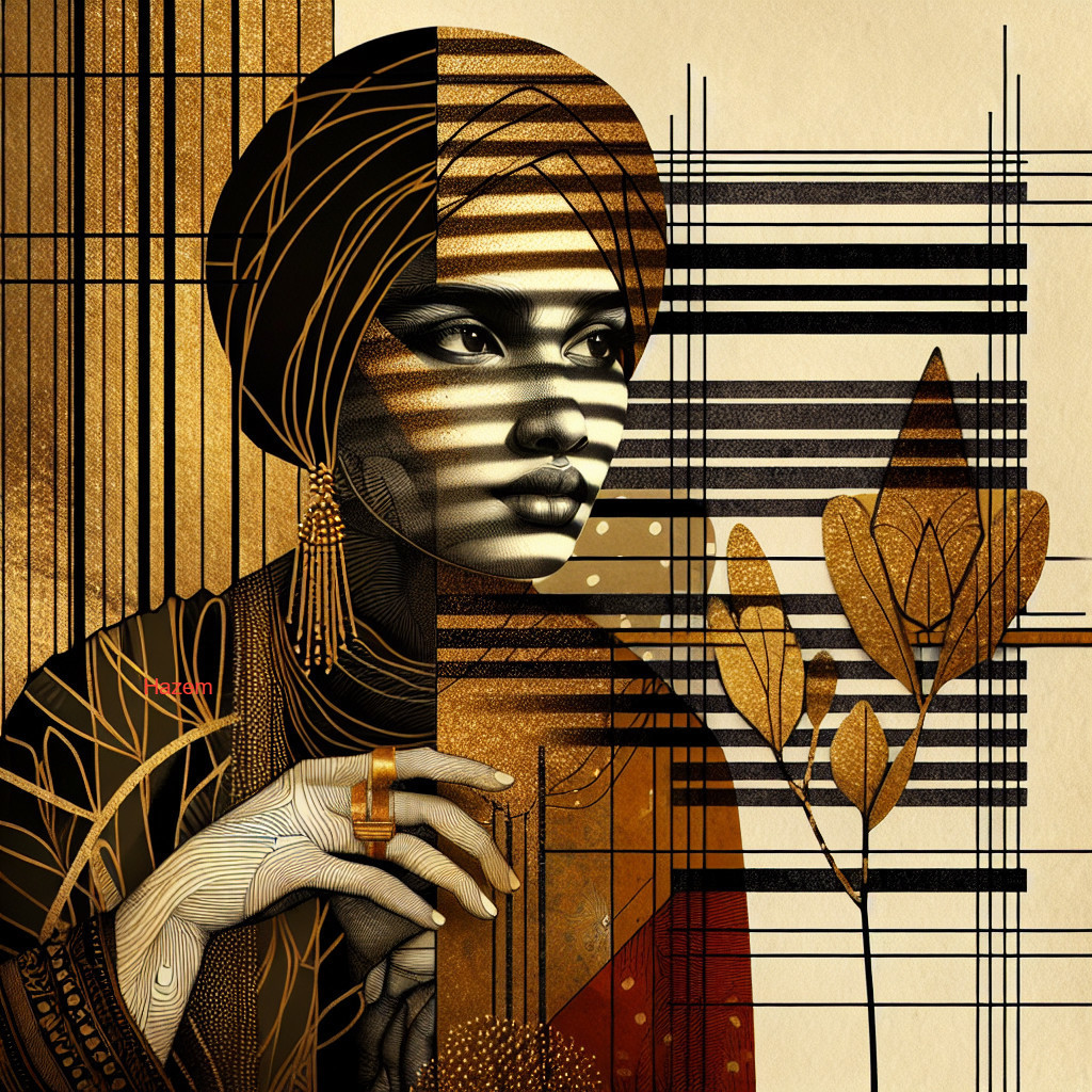 Art Deco Portrait of Woman in Black and Gold Attire