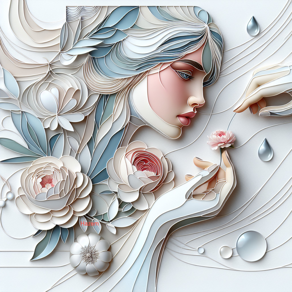 Serene Female Face Surrounded by Paper Flowers