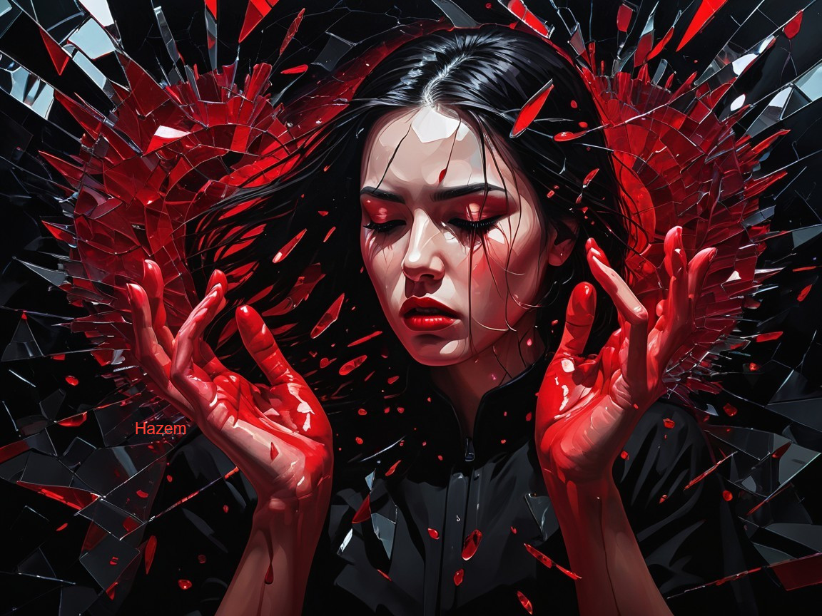 Portrait of a Woman Amidst Shards of Glass