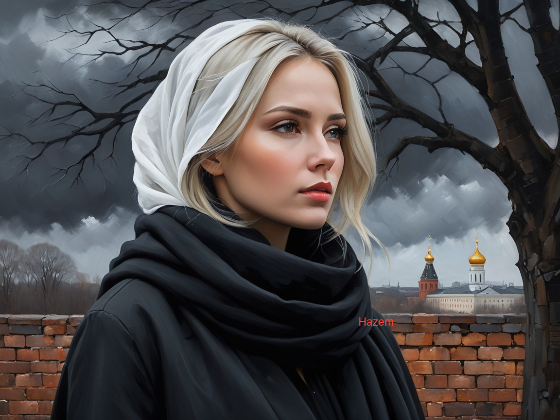 Young Woman in White Scarf Against Dramatic Sky