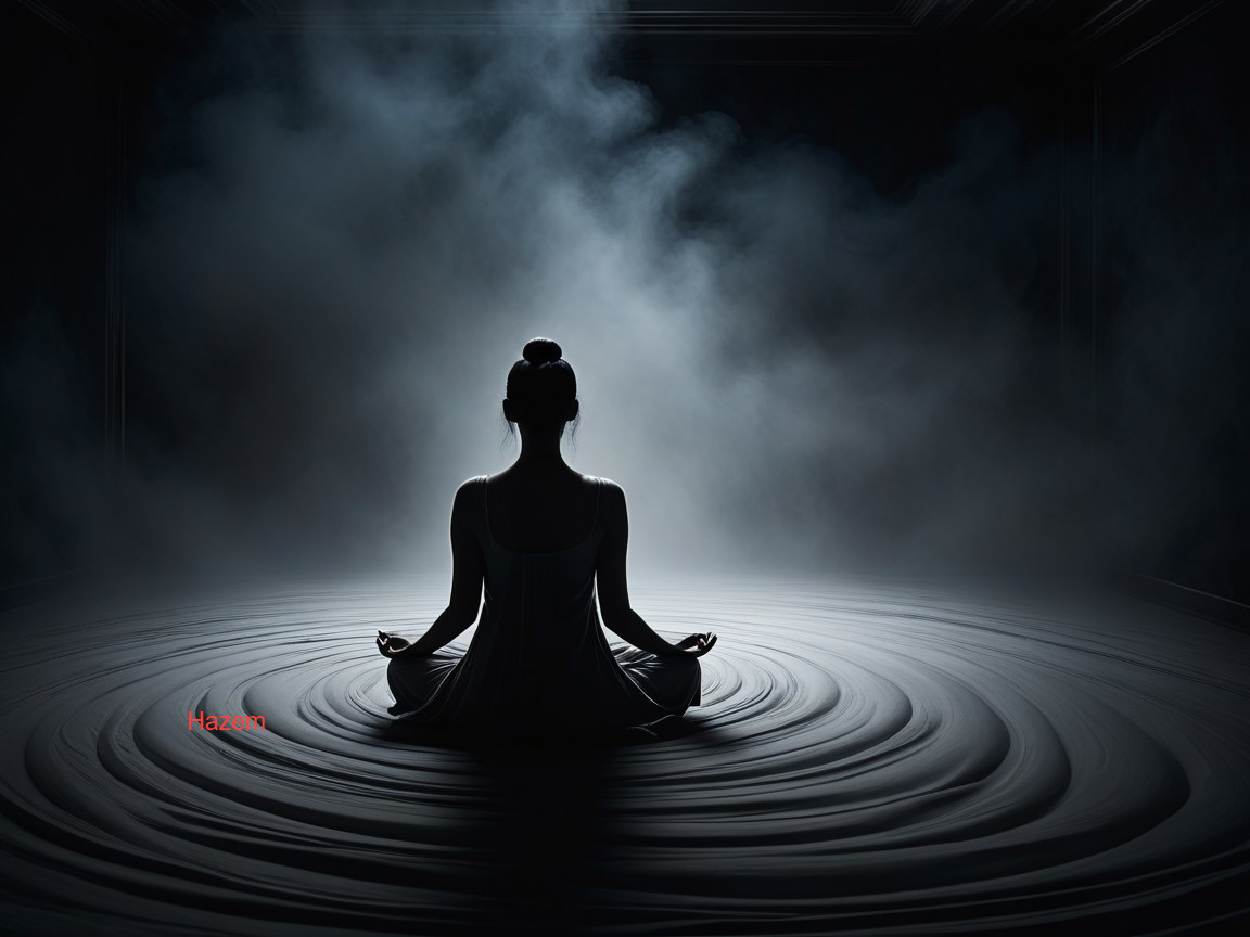 Silhouetted Figure in Meditative Pose with Misty Light