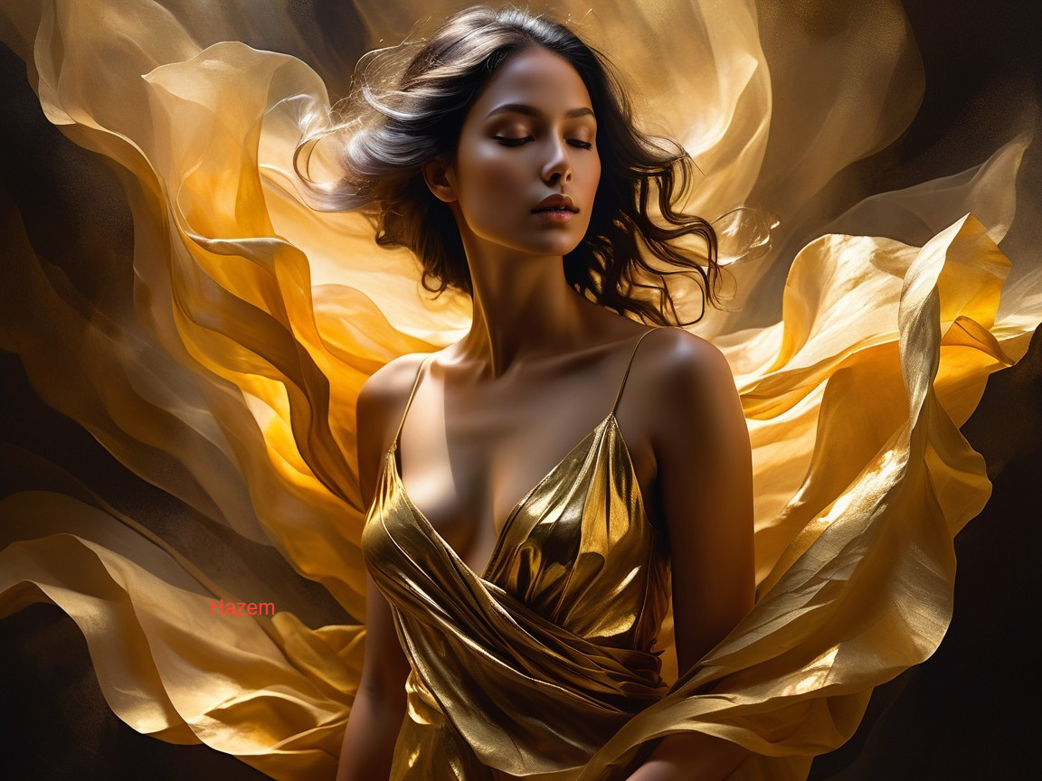 Portrait of a Woman in a Golden Gown with Ethereal Light