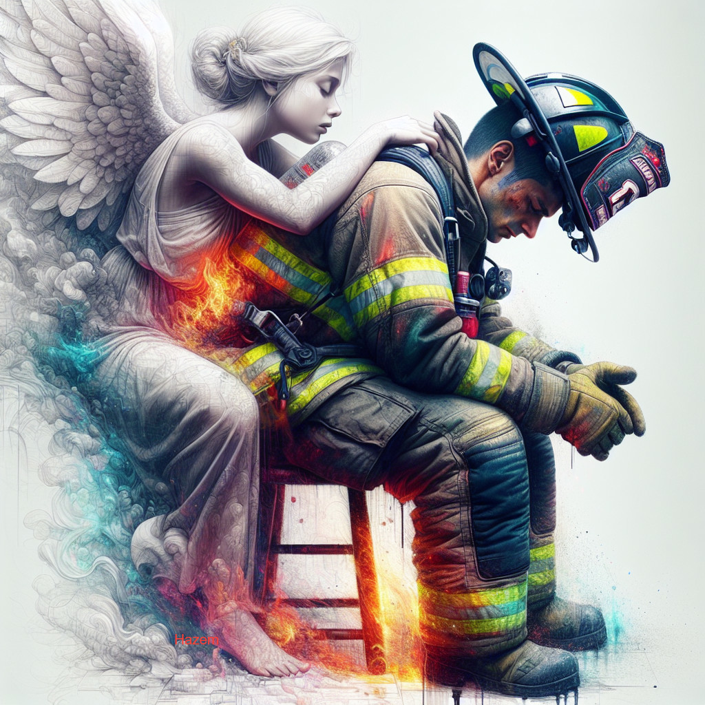 Firefighter and Angel Depicting Sacrifice and Hope