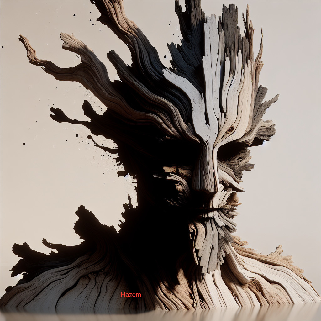Wooden Sculpture of Humanoid Figure with Organic Textures