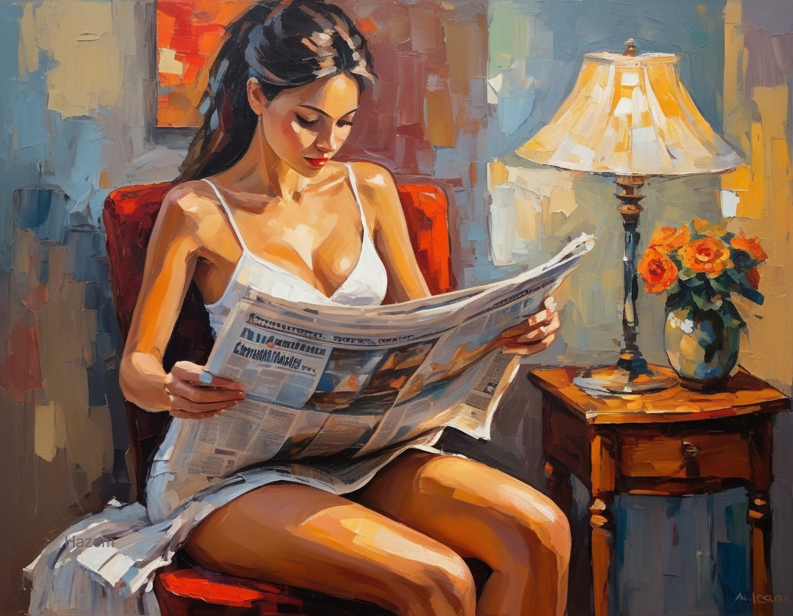 Young Woman Reading in Cozy Room with Flowers