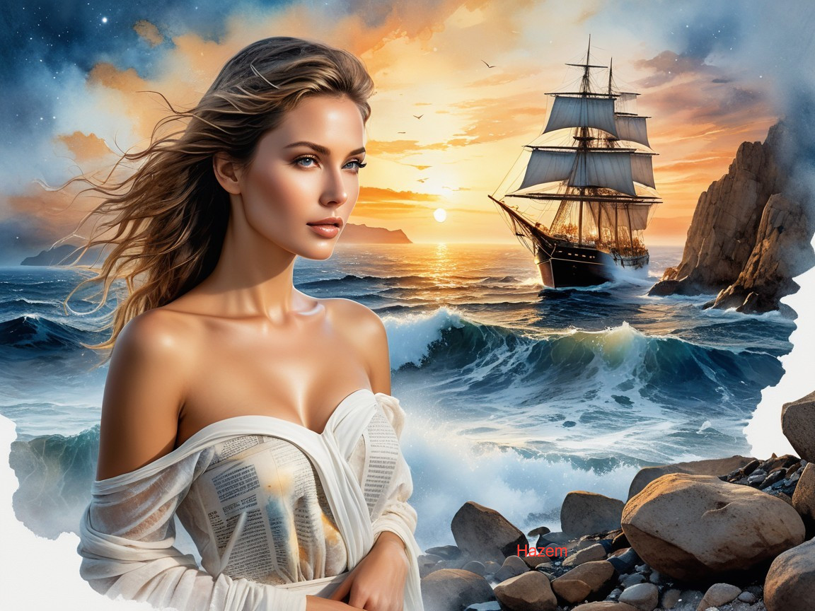 Portrait of a Woman in Off-White Dress with Ruffles