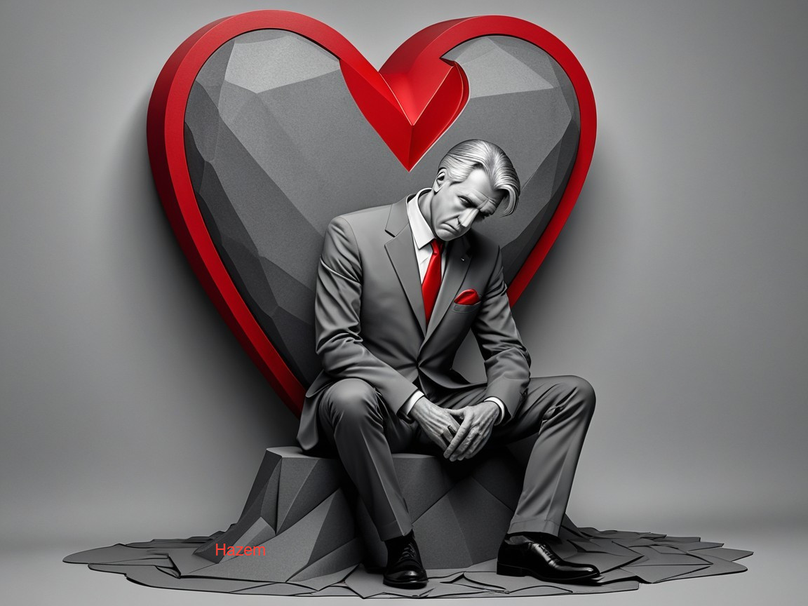 Monochrome Scene of a Man with Geometric Heart Background