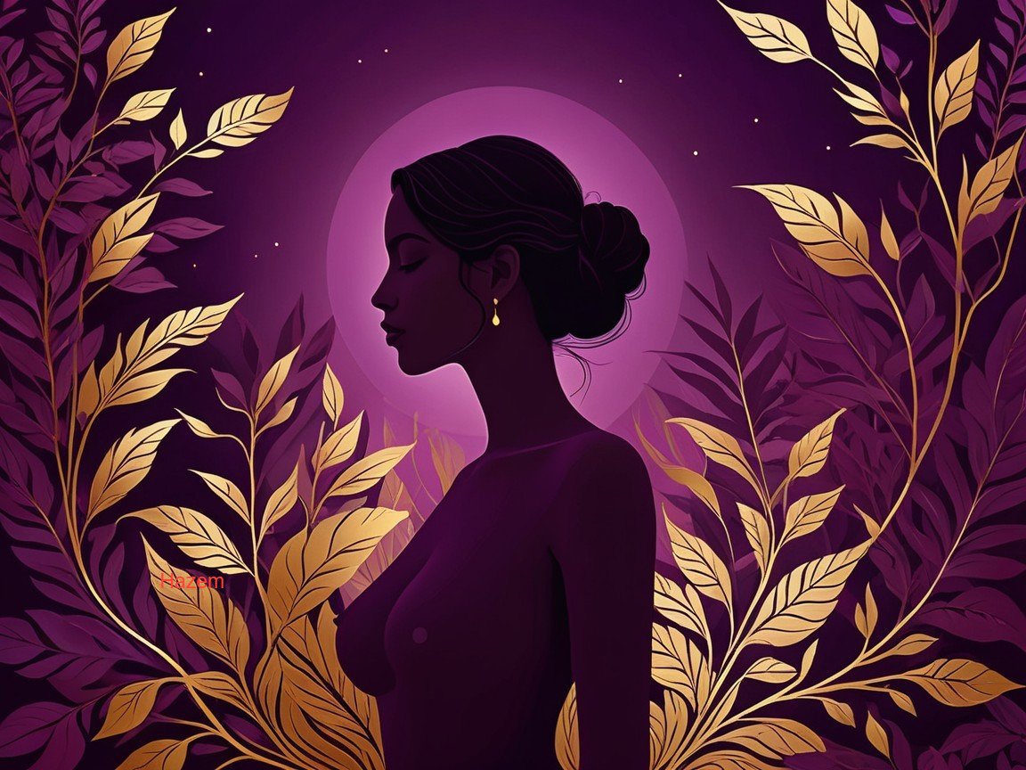 Silhouette of a Woman Against Purple Background and Moon