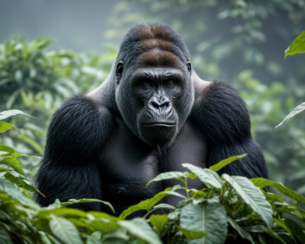 Close-Up of a Massive Gorilla in Dense Jungle Setting