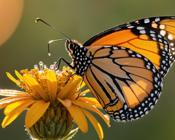 Close-Up of Monarch Butterfly on Yellow Flower