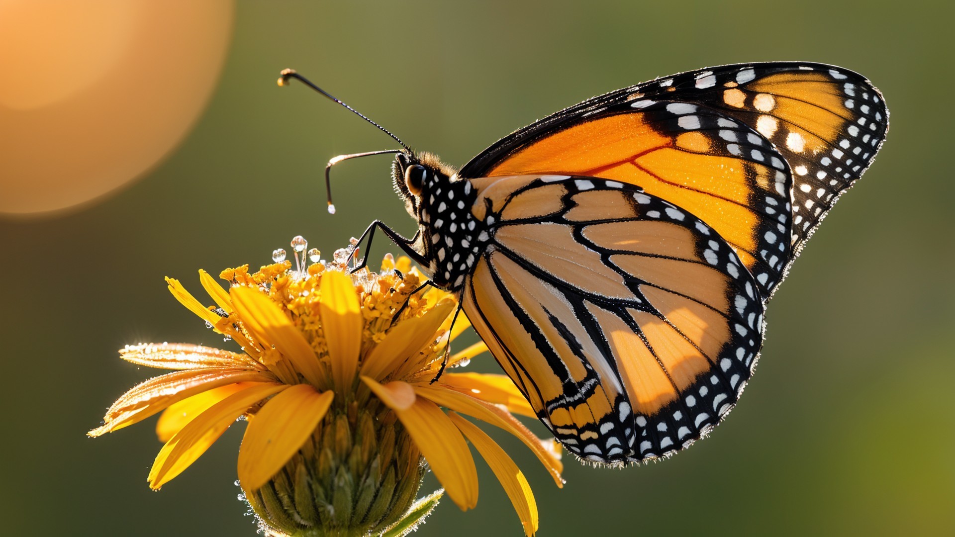 Close-Up of Monarch Butterfly on Yellow Flower