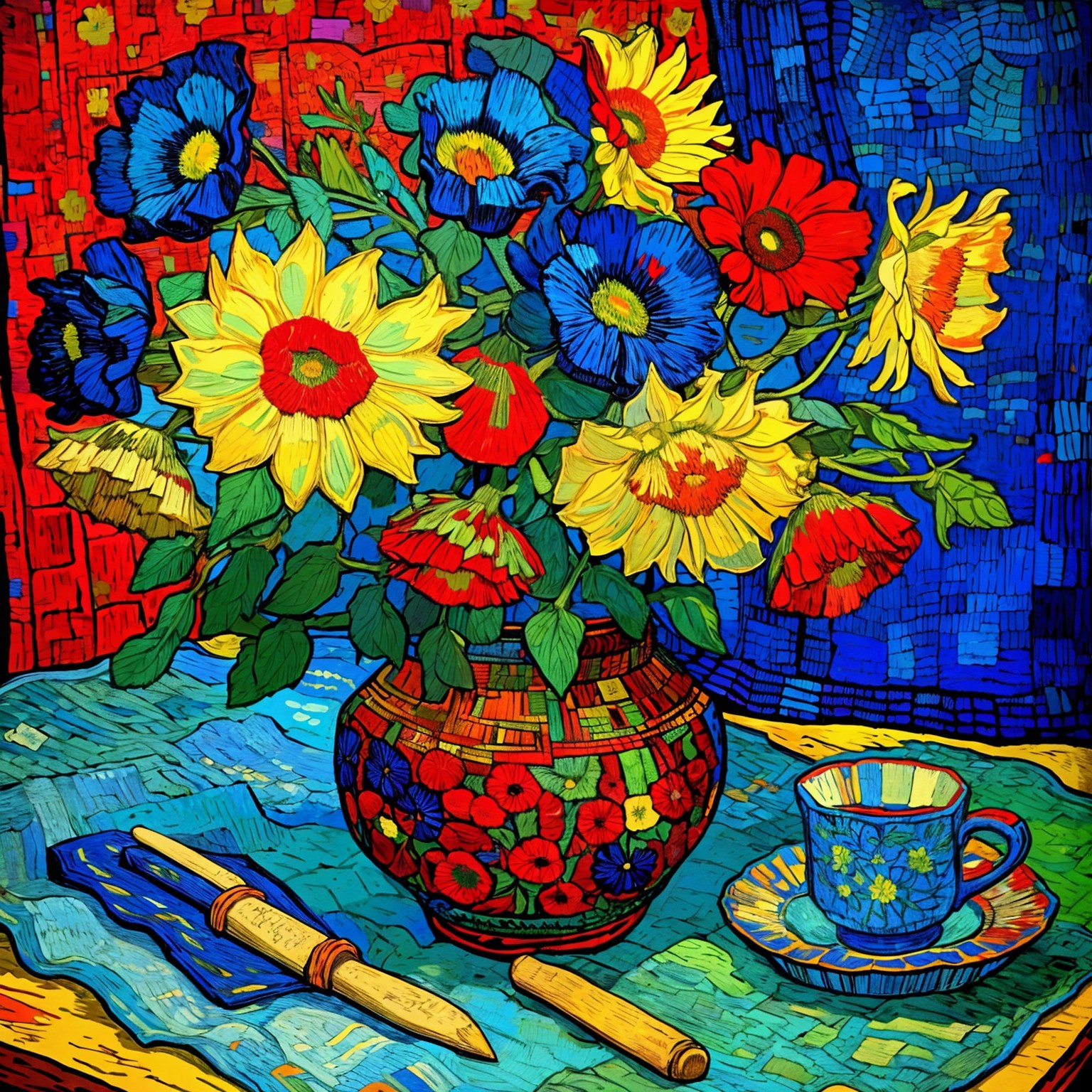 Vibrant Still Life of Sunflowers and Mixed Blooms