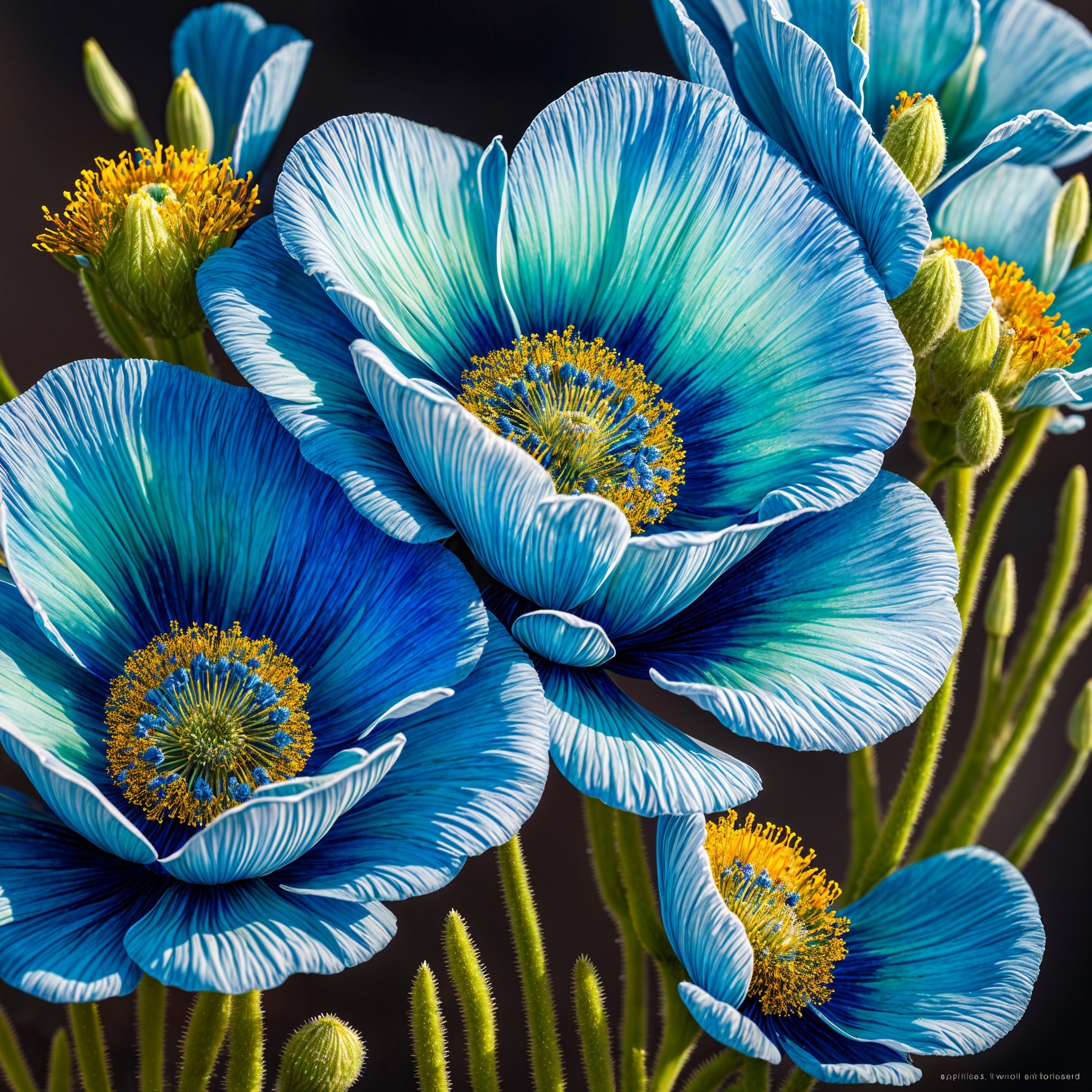 Vibrant Blue Flowers with Intricate Petal Patterns