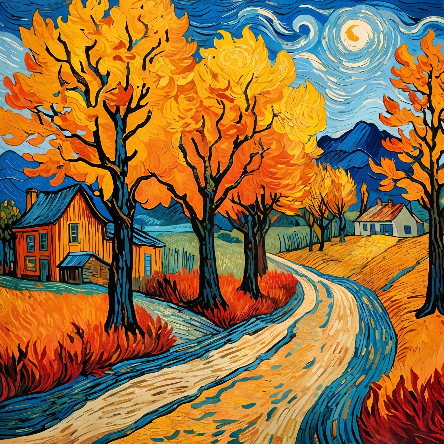 Vibrant Autumn Landscape with Colorful Trees and House