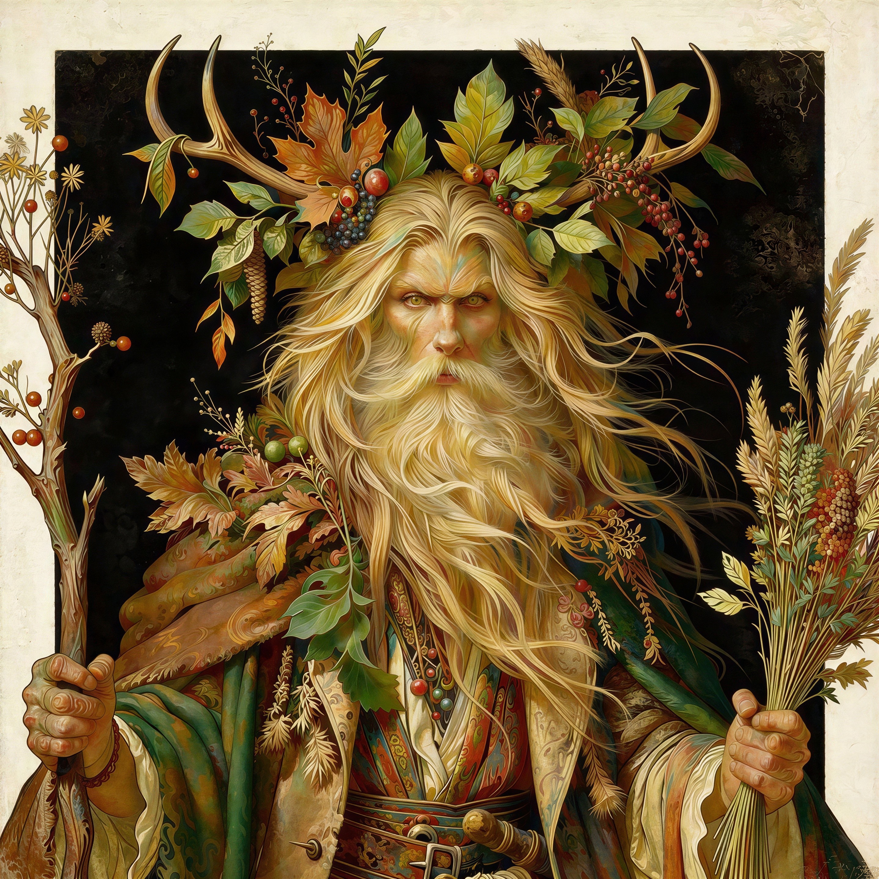 Hyperdetailed Painting of an Old Man with Antlers