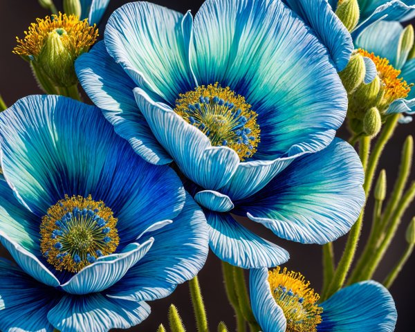 Vibrant Blue Flowers with Intricate Petal Patterns