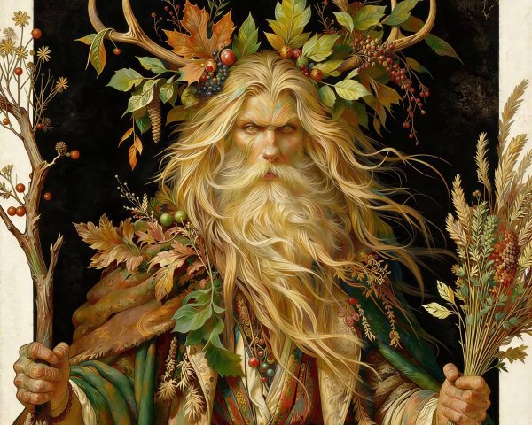 Hyperdetailed Painting of an Old Man with Antlers