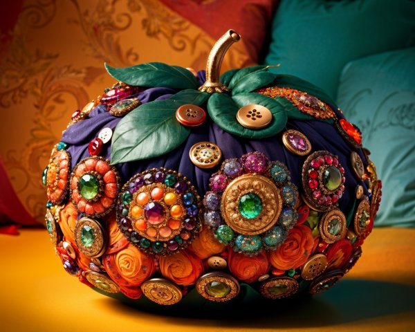 Intricately Designed Pumpkin with Colorful Embellishments