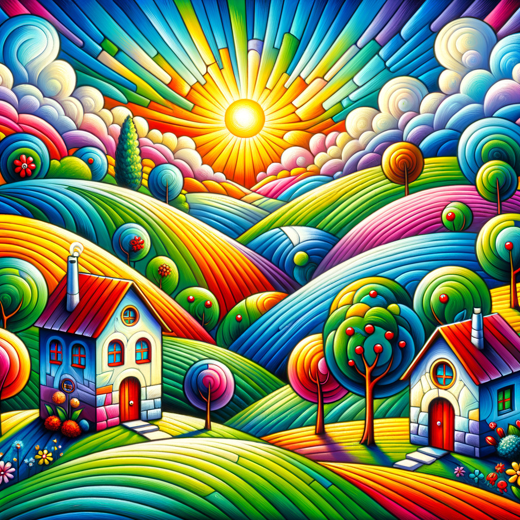 Colorful Whimsical Landscape with Charming Houses
