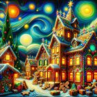Whimsical Christmas Gingerbread Village Illustration