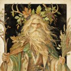Hyperdetailed Painting of an Old Man with Antlers