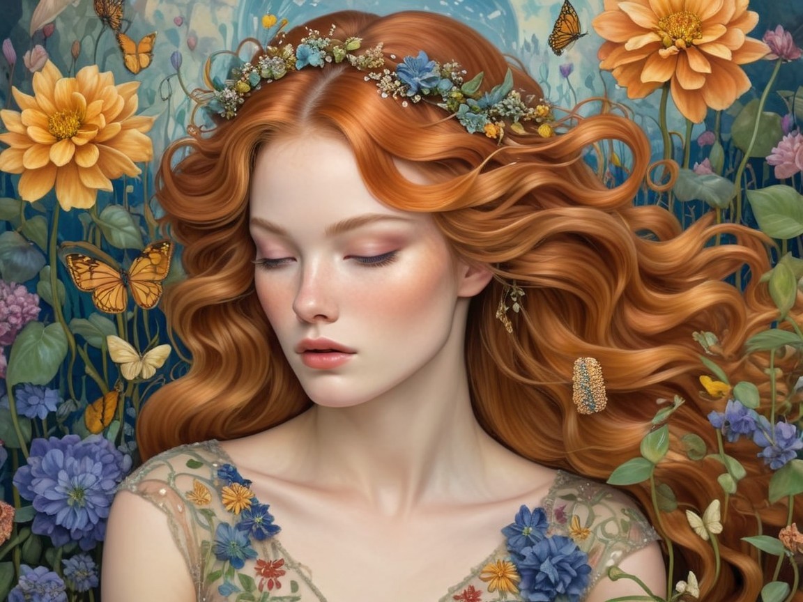 Hyperrealistic Portrait of a Young Woman in Garden