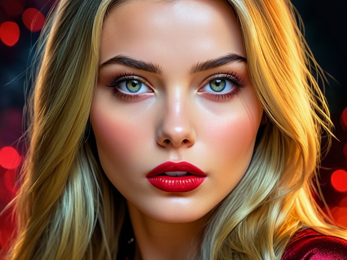 Portrait of a Young Woman with Blonde Hair and Green Eyes
