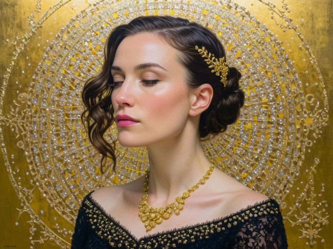 Elegant Woman in Black Gown with Golden Accents