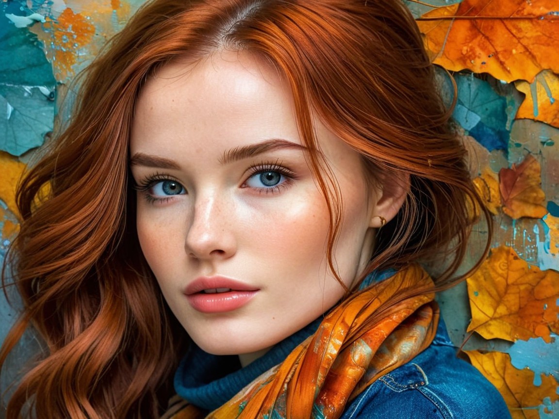 Portrait of a young woman with red hair and blue eyes