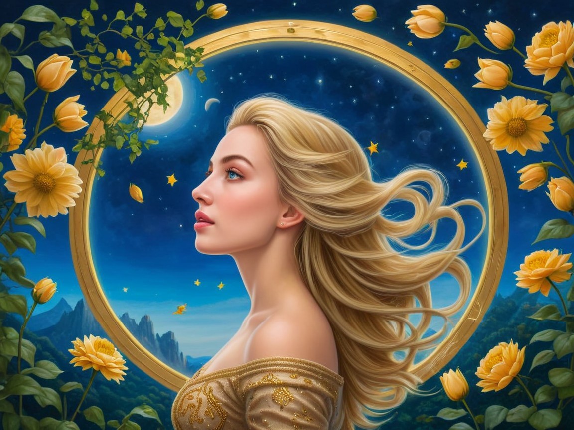 Portrait of a Young Woman Against a Starry Night Sky