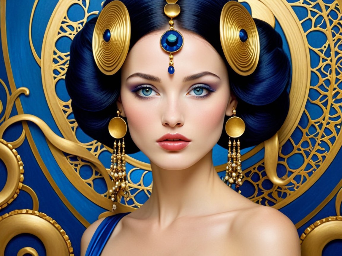 Portrait of a Woman with Blue Eyes and Elegant Hair