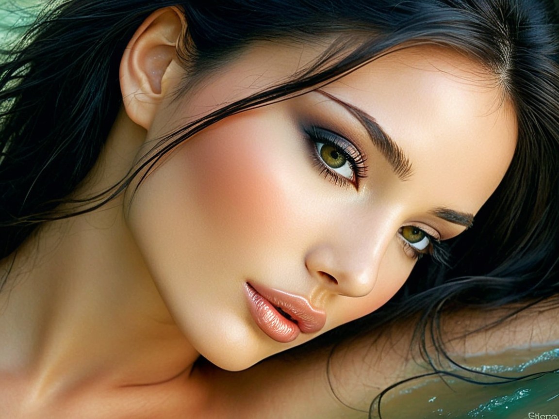 Close-up Digital Painting of a Woman in Water