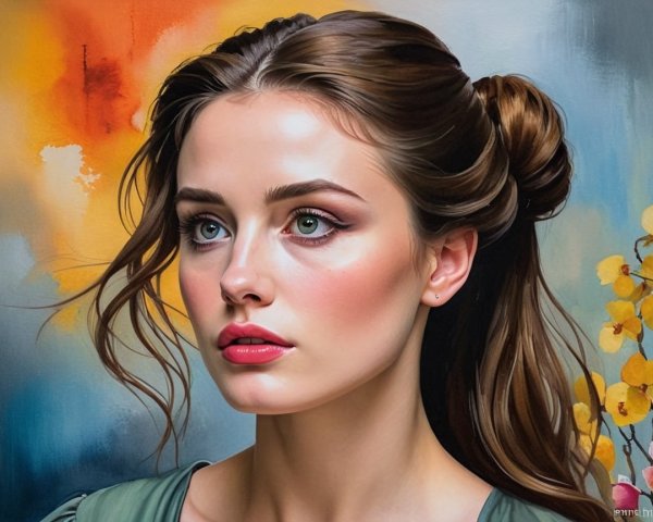 Portrait of a woman with wavy hair and green eyes