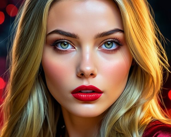 Portrait of a Young Woman with Blonde Hair and Green Eyes